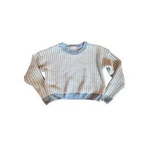 Hazel Moon XL Light Blue White Chevron Chunky Knit Cropped Crewneck Sweater